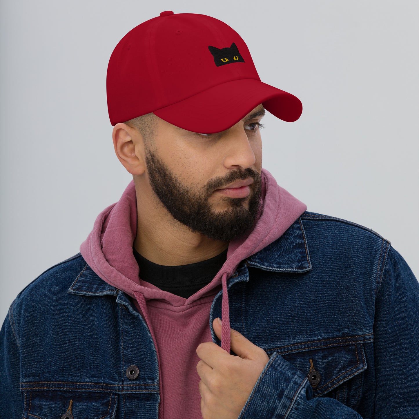 Peeking Black Cat Embroidered Baseball Cap