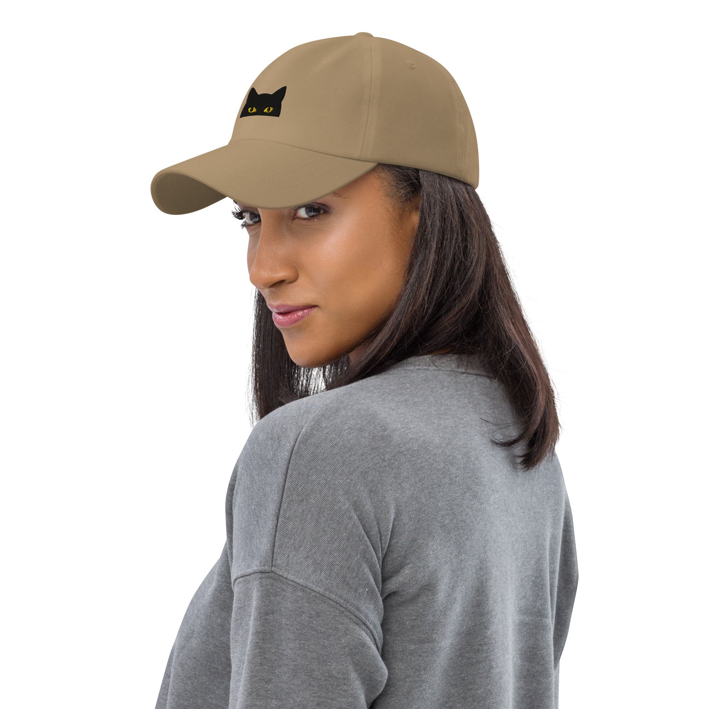Peeking Black Cat Embroidered Baseball Cap