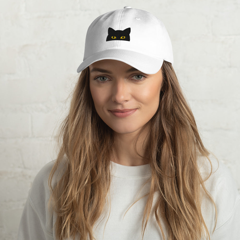 Peeking Black Cat Embroidered Baseball Cap
